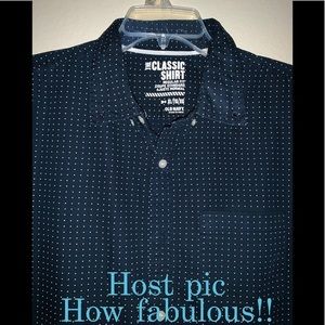 Mens XL navy blue polka dot dress shirt
